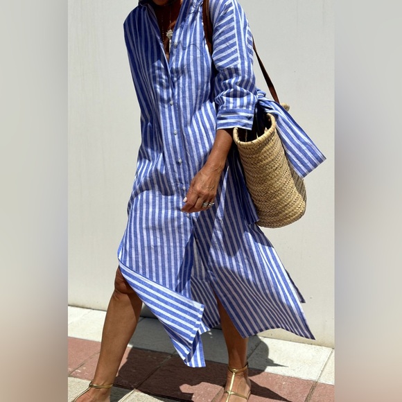 Minimalist Tied Button Up Three-Quarter Sleeve Dress - Picture 3 of 14